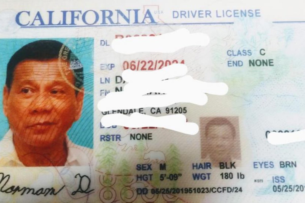 ¿Duterte en Los Ángeles? La policía de California detecta una licencia de conducir falsa con la foto del presidente de Filipinas