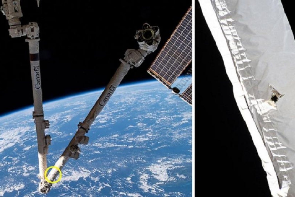 Un fragmento de basura espacial deja un agujero en un brazo robótico de la EEI