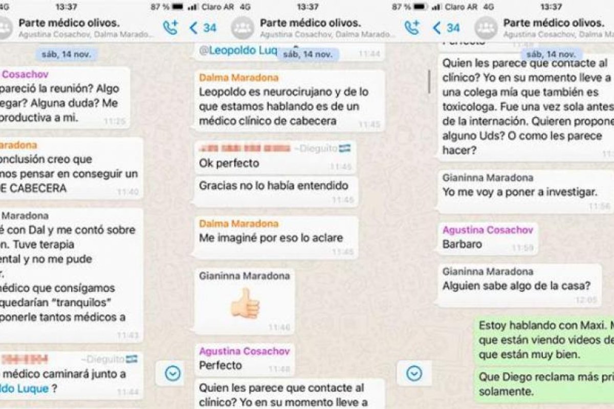"Parte médico Olivos": se filtraron chats del grupo de WhatsApp de los hijos de Maradona