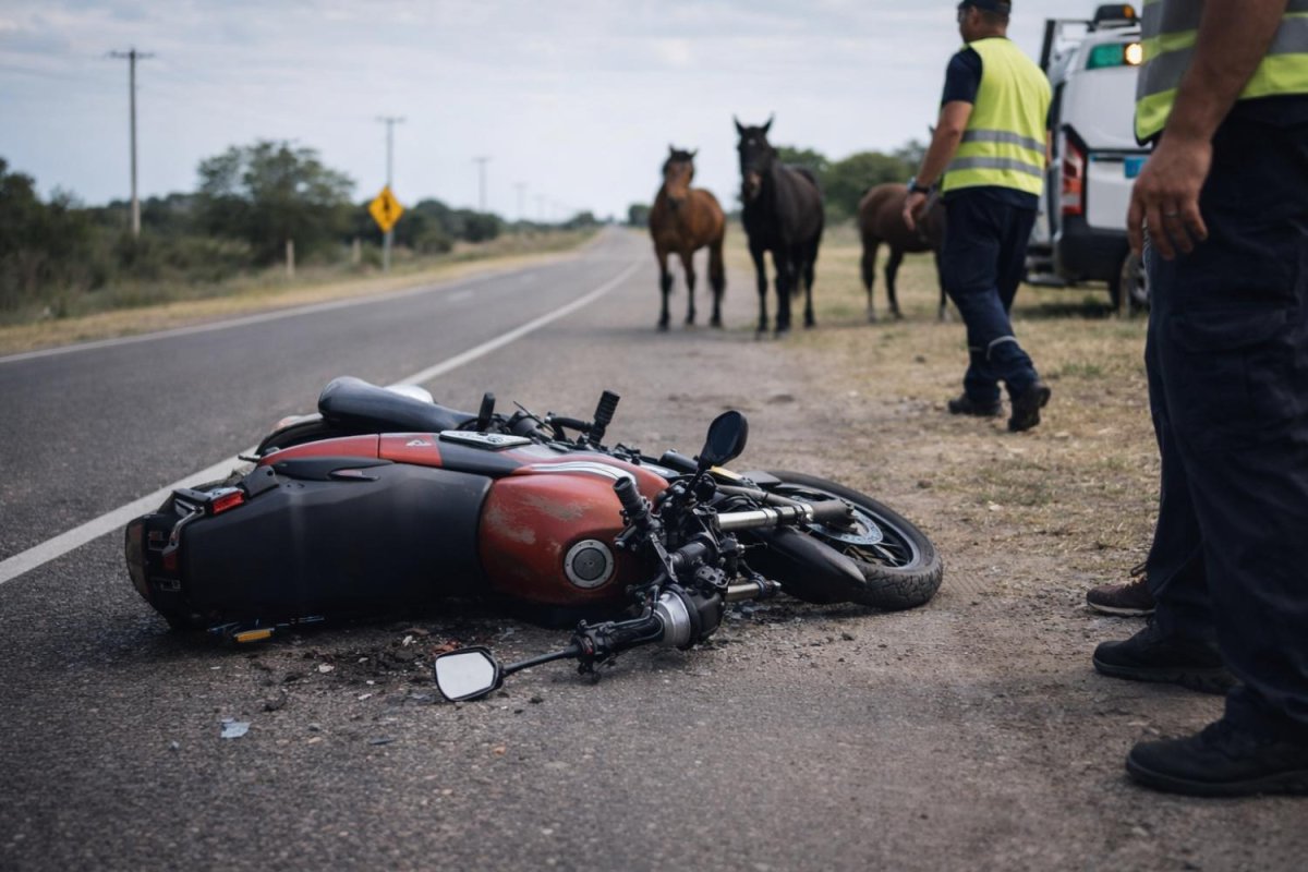Accidente grave en Ruta Provincial 3 a la altura de Chañar Pozo de Arriba: motociclista herido tras colisión con caballos