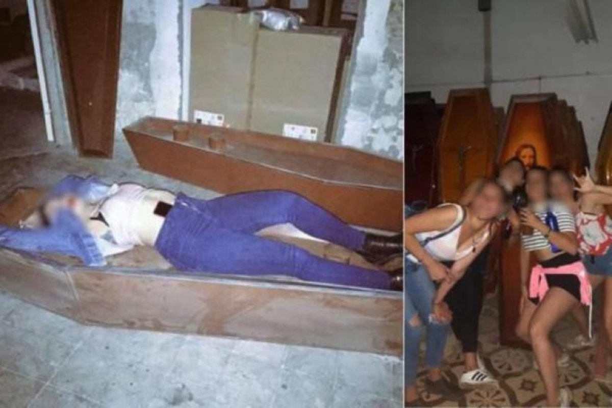 Hicieron una fiesta en el cementerio y se sacaron fotos con los ataúdes