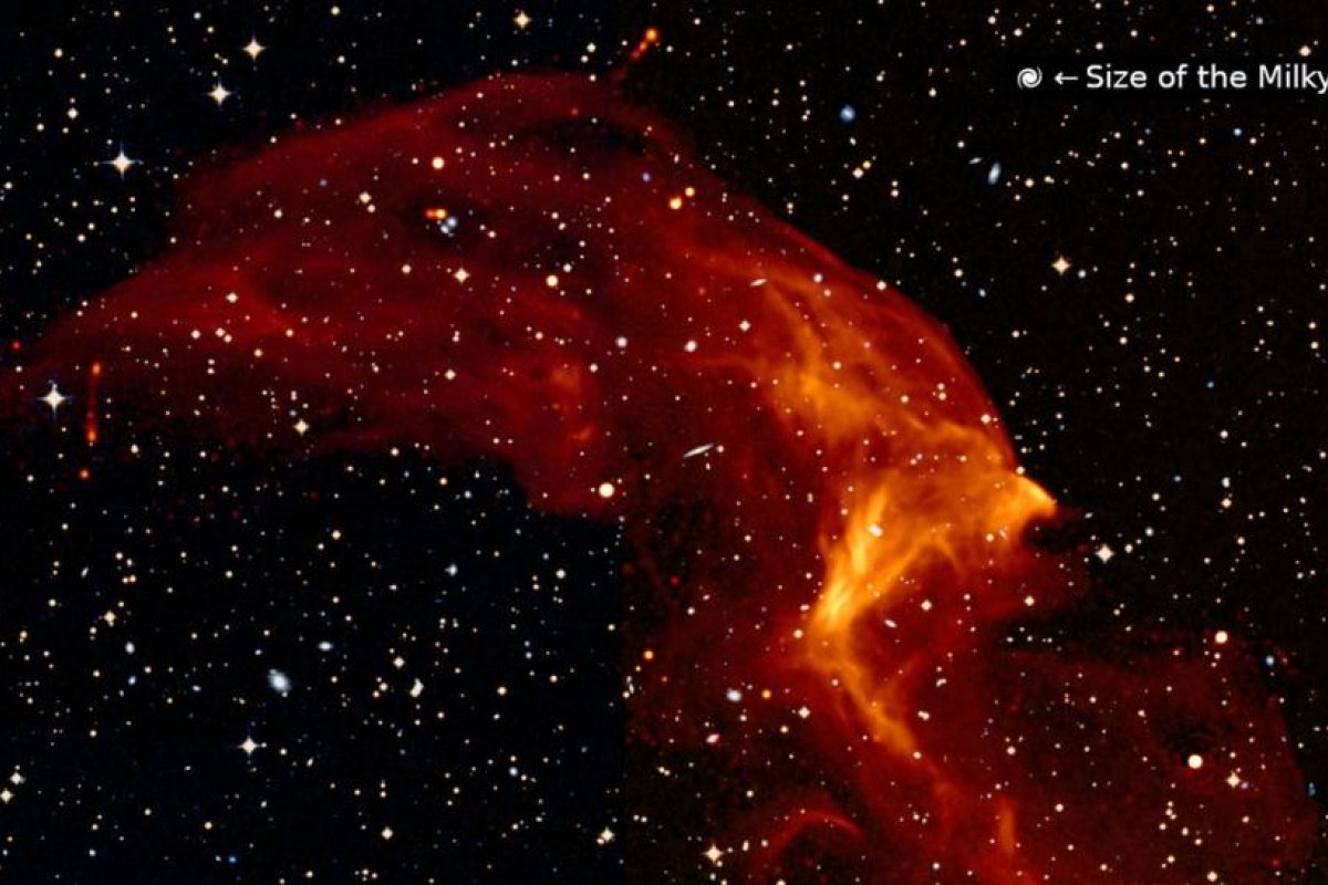 Astrónomos obtienen una imagen de la onda de choque cósmica más grande jamás observada que se extiende por 6,5 millones de años luz