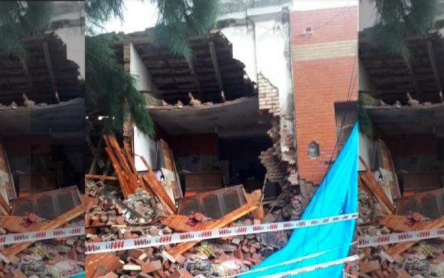 Derrumbe en parte de un comercio y una vivienda en la madrugada debido a las constantes lluvias en Las Termas de Río Hondo